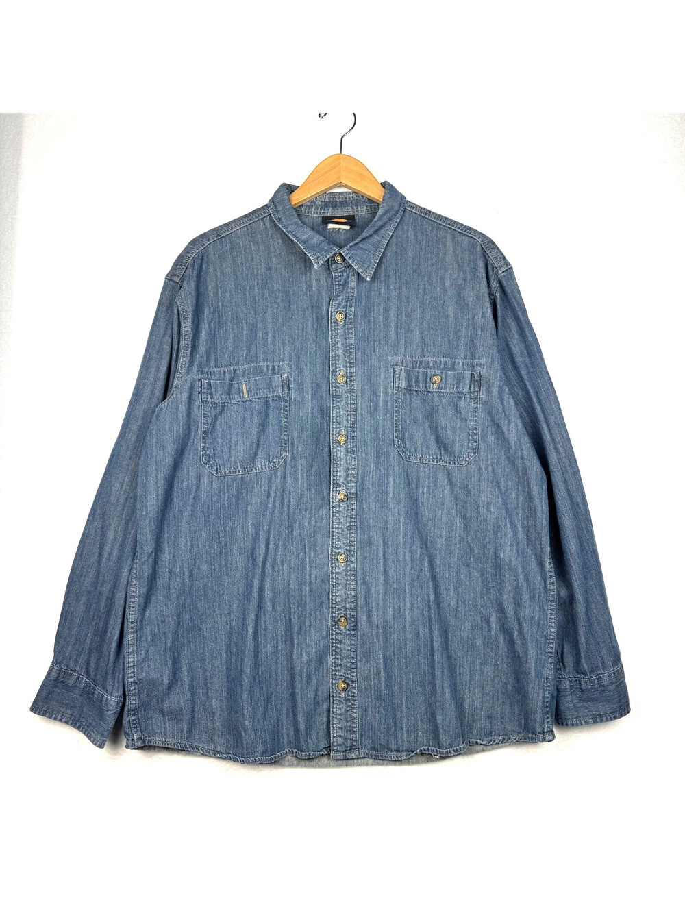 Vintage Dickies Mens Size ~XL Blue Denim Chambray Long Sleeve Button Up Shirt